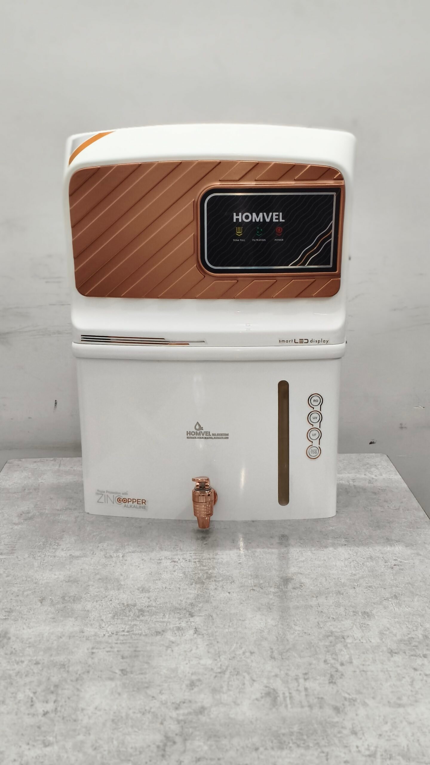 Homvel S-Series RO Water Purifier | RO+UV+UF | Copper + Zinc + Alkaline | Smart LED Display | 10L Storage | Mineral Enrichment - WHITE