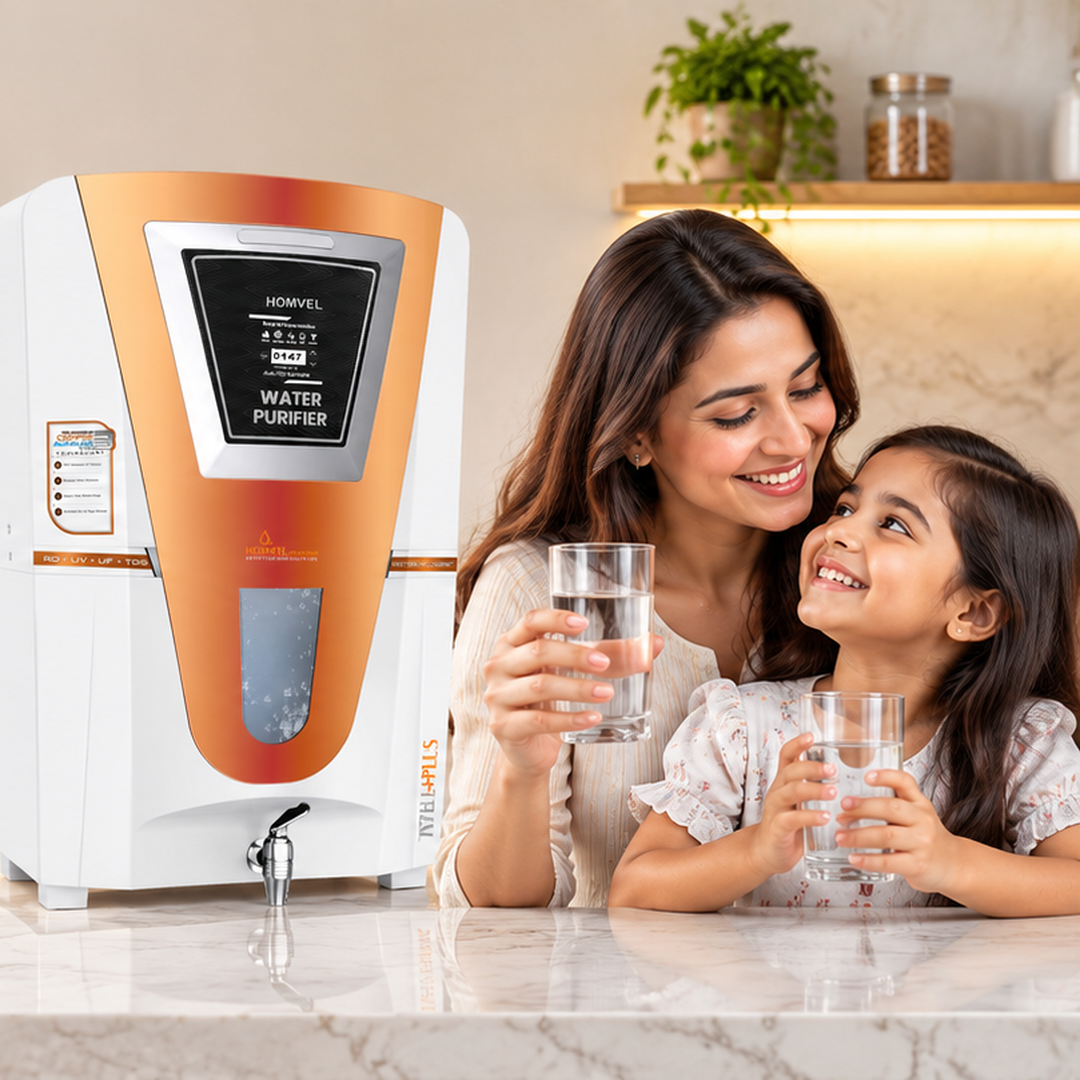 Family enjoying pure drinking water at home with Homvel